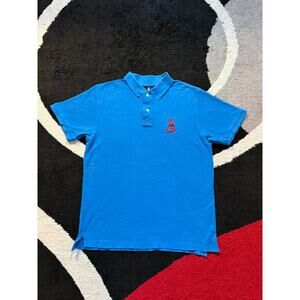 Psycho Bunny Polo Shirt Men’s Size 5 Blue Embroidered Skull Bunny Logo Cotton